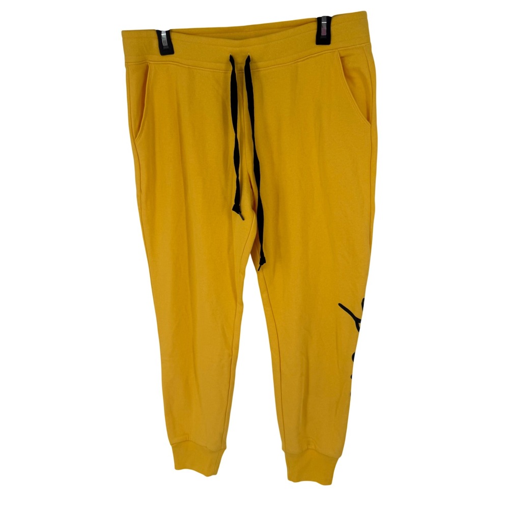 PINK Victoria's‎ Secret Joggers Womens L Yellow New Fleece Graphic Sweatpants
